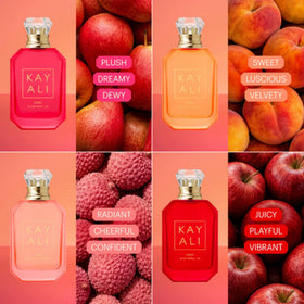 Kayali Eden Obsessions miniature set packaging, elegant glass display.