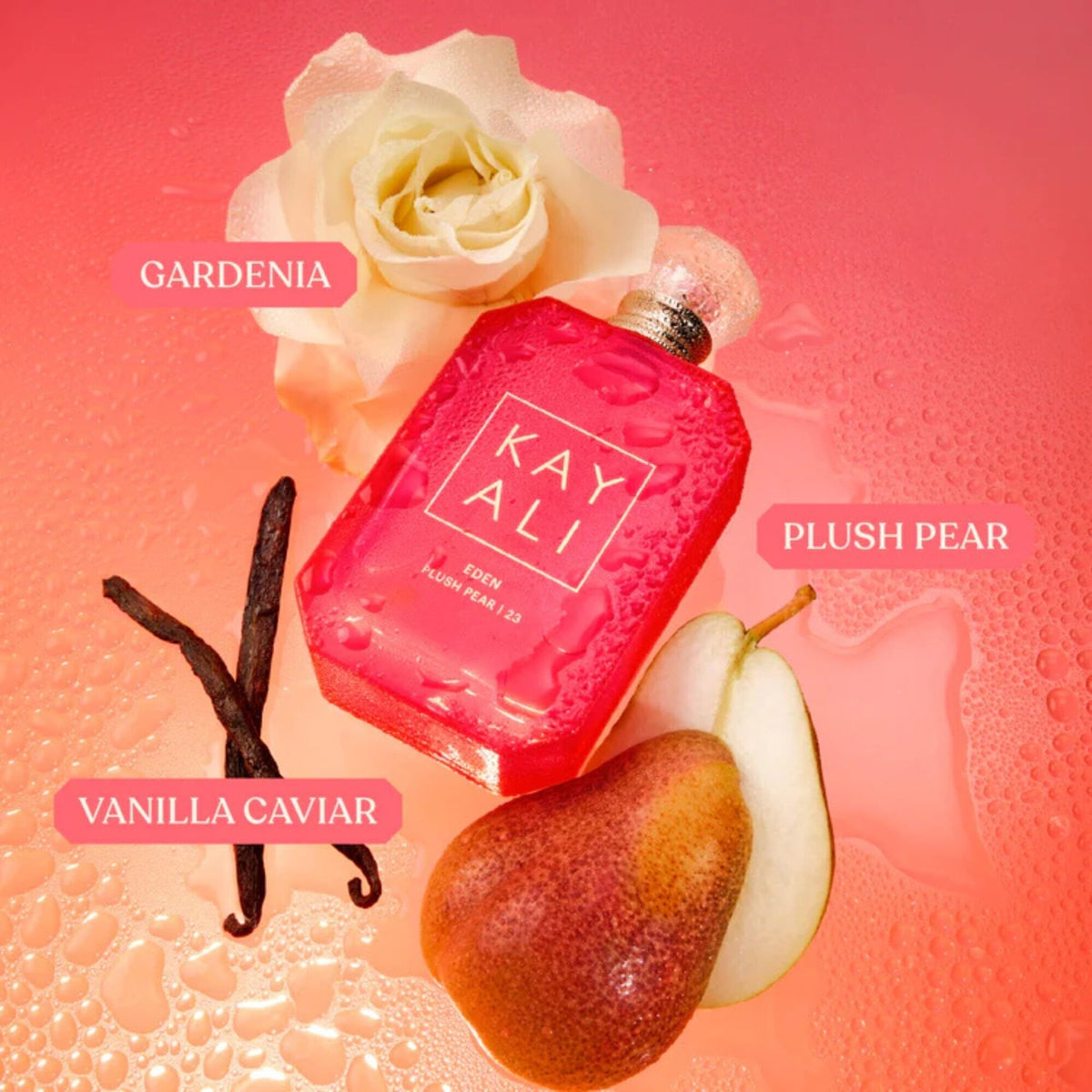 Close-up of Eden Plush Pear 23 mini bottle highlighting premium details