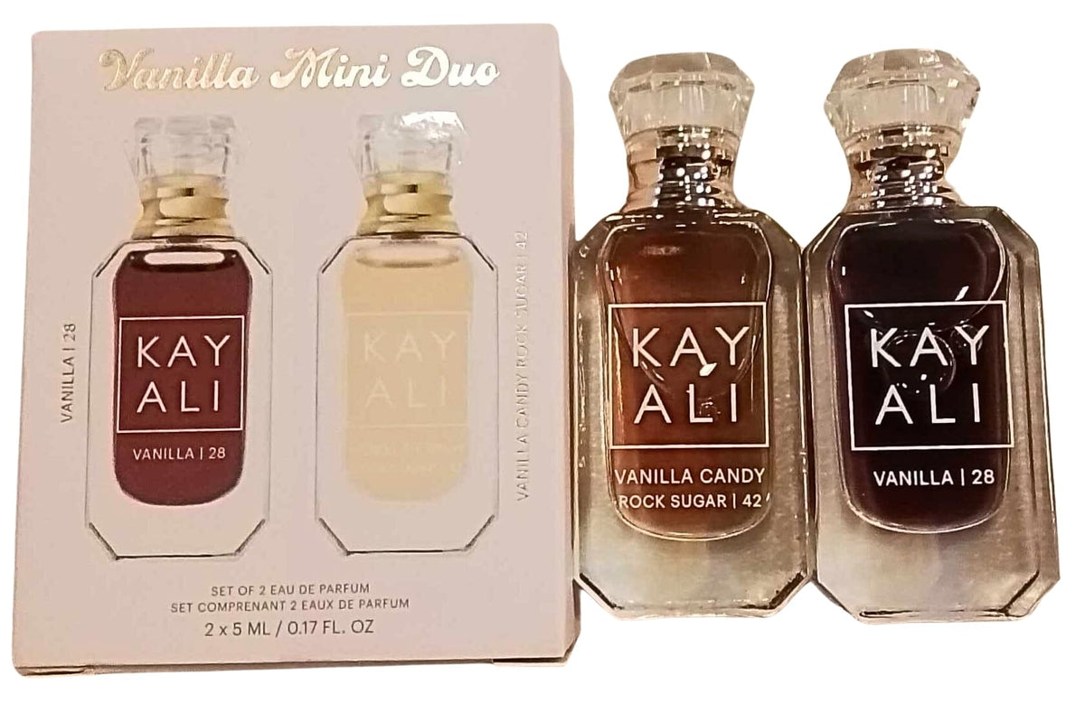 Kayali vanilla duo packaging showcases two versatile vanilla scents.