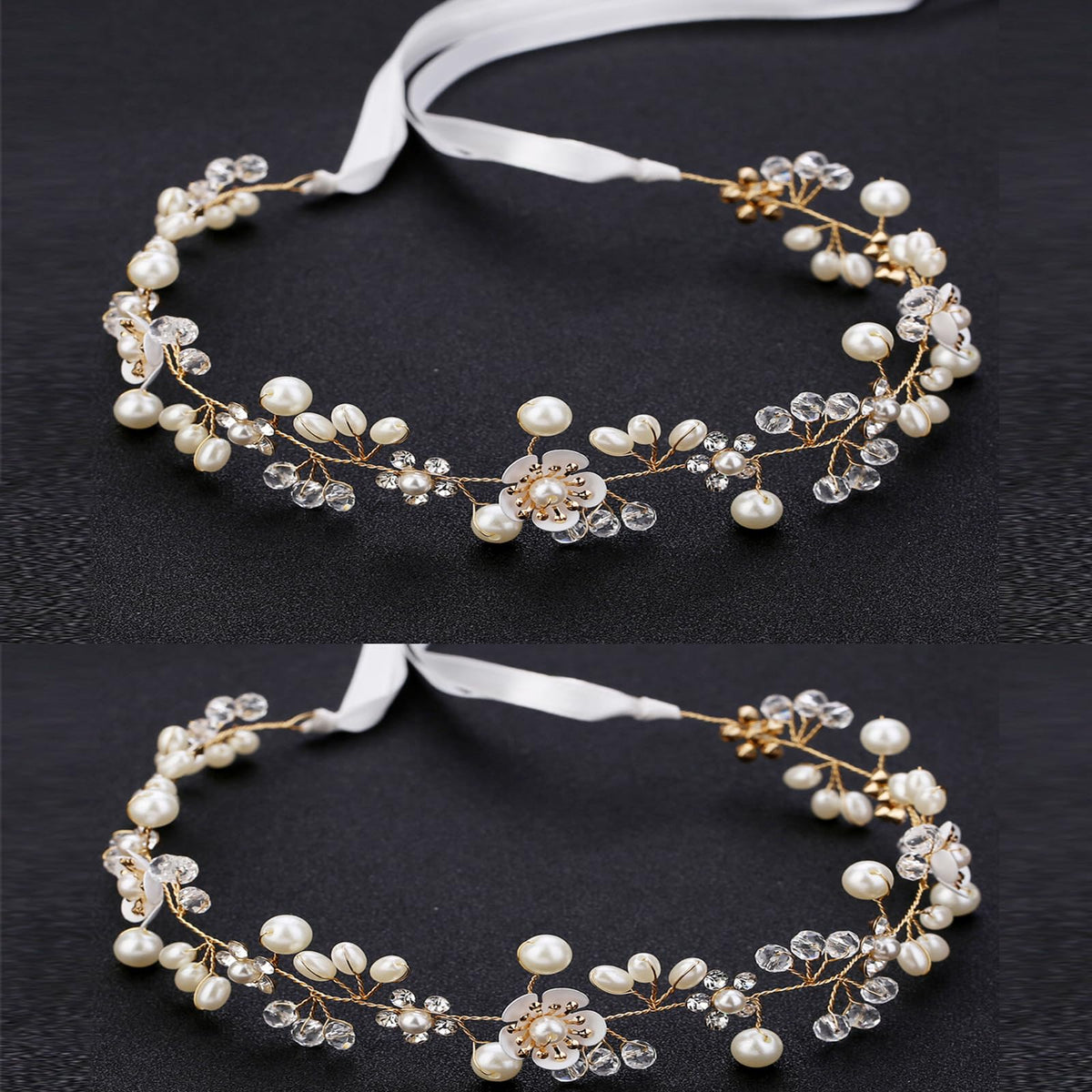 KAYZON gold hairband 2pcs, a glamorous wedding accessory for brides and flower girls.