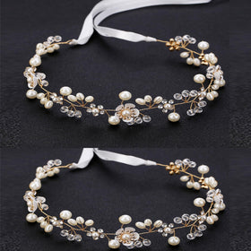 KAYZON gold hairband 2pcs, a glamorous wedding accessory for brides and flower girls.