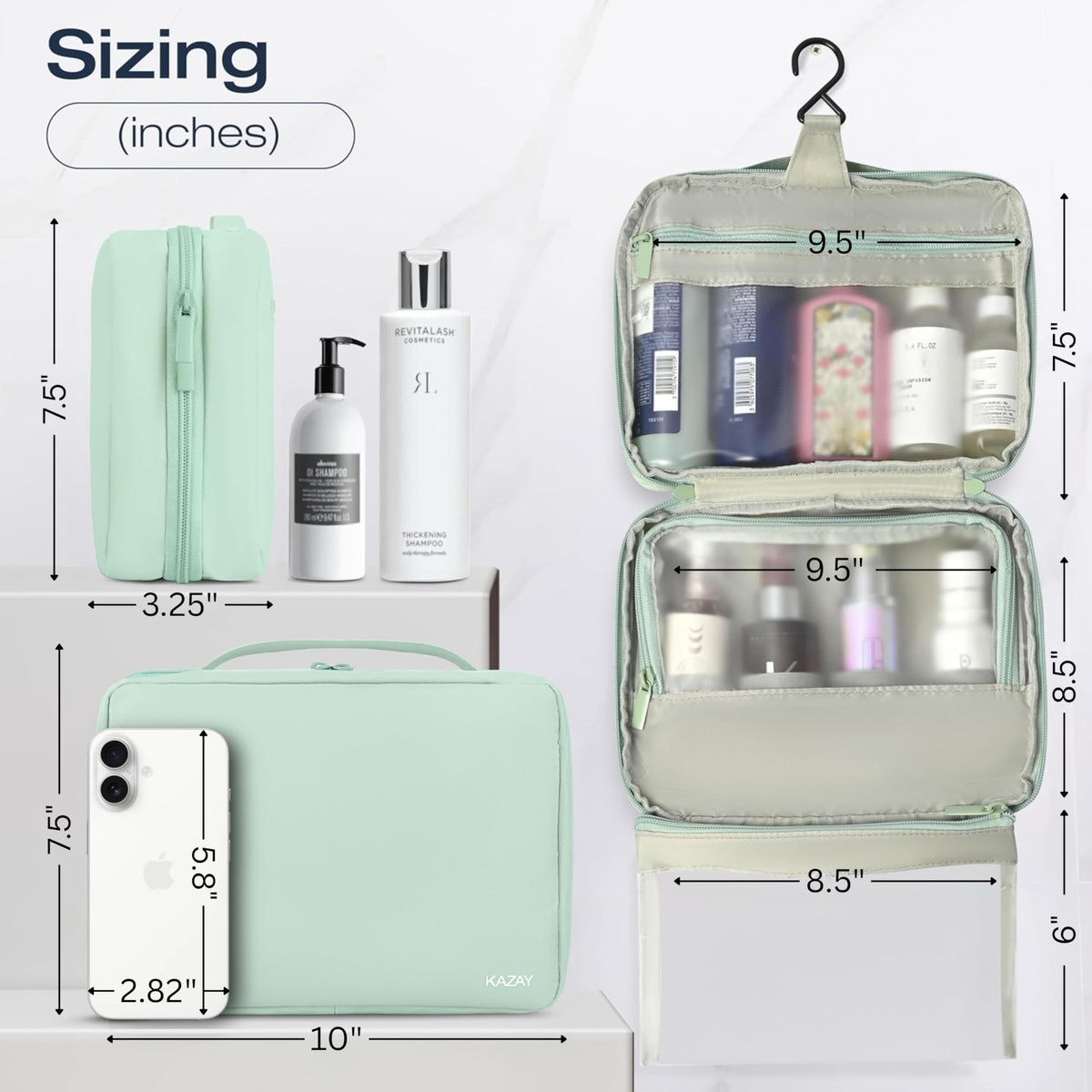 KAZAY full-size bottles fit neatly for efficient packing