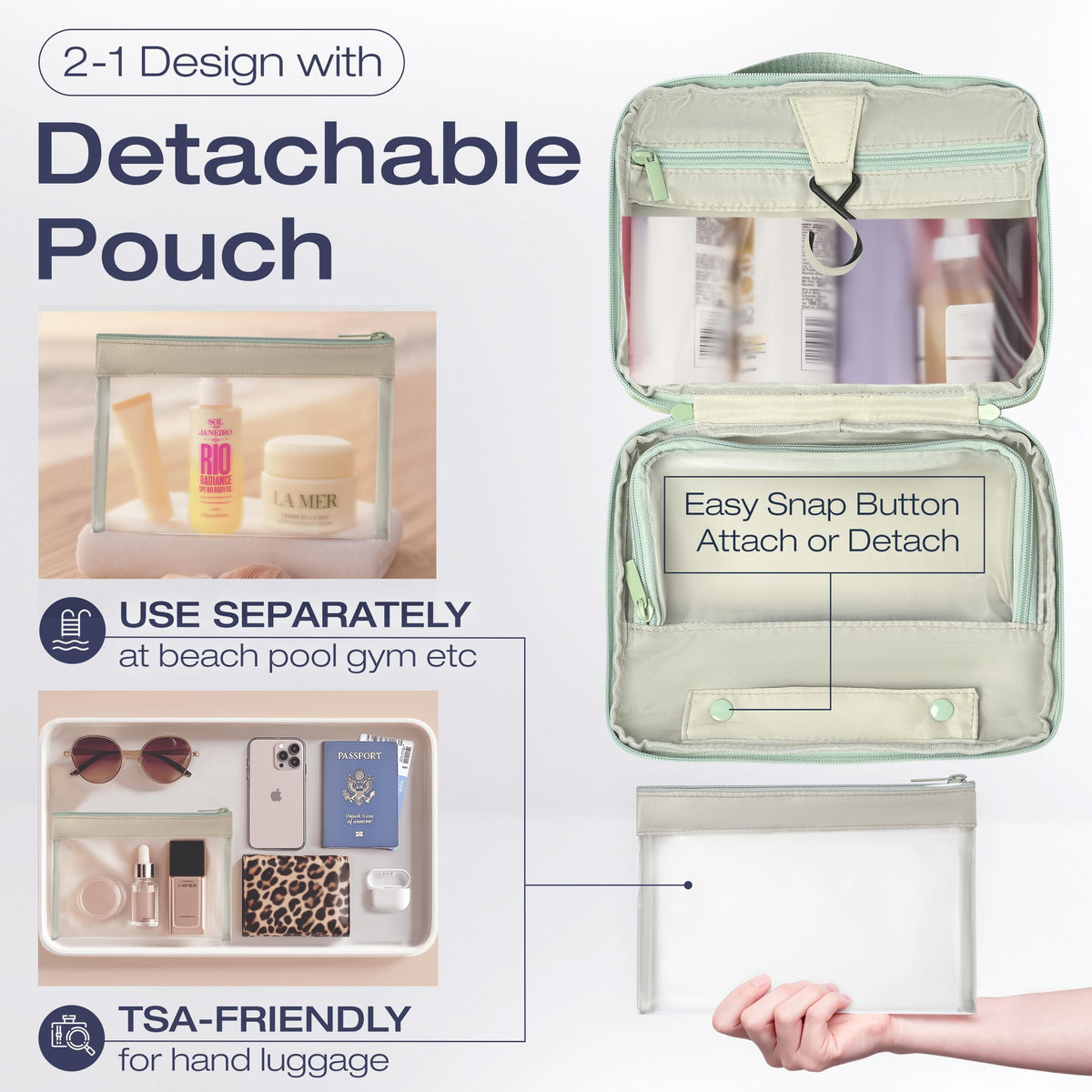 KAZAY water-resistant nylon protects cosmetics during trips