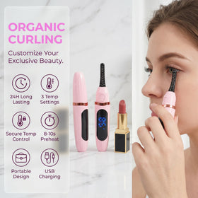 KAZLIE heated eyelash curler with 3 heat settings and LED display for precise control.