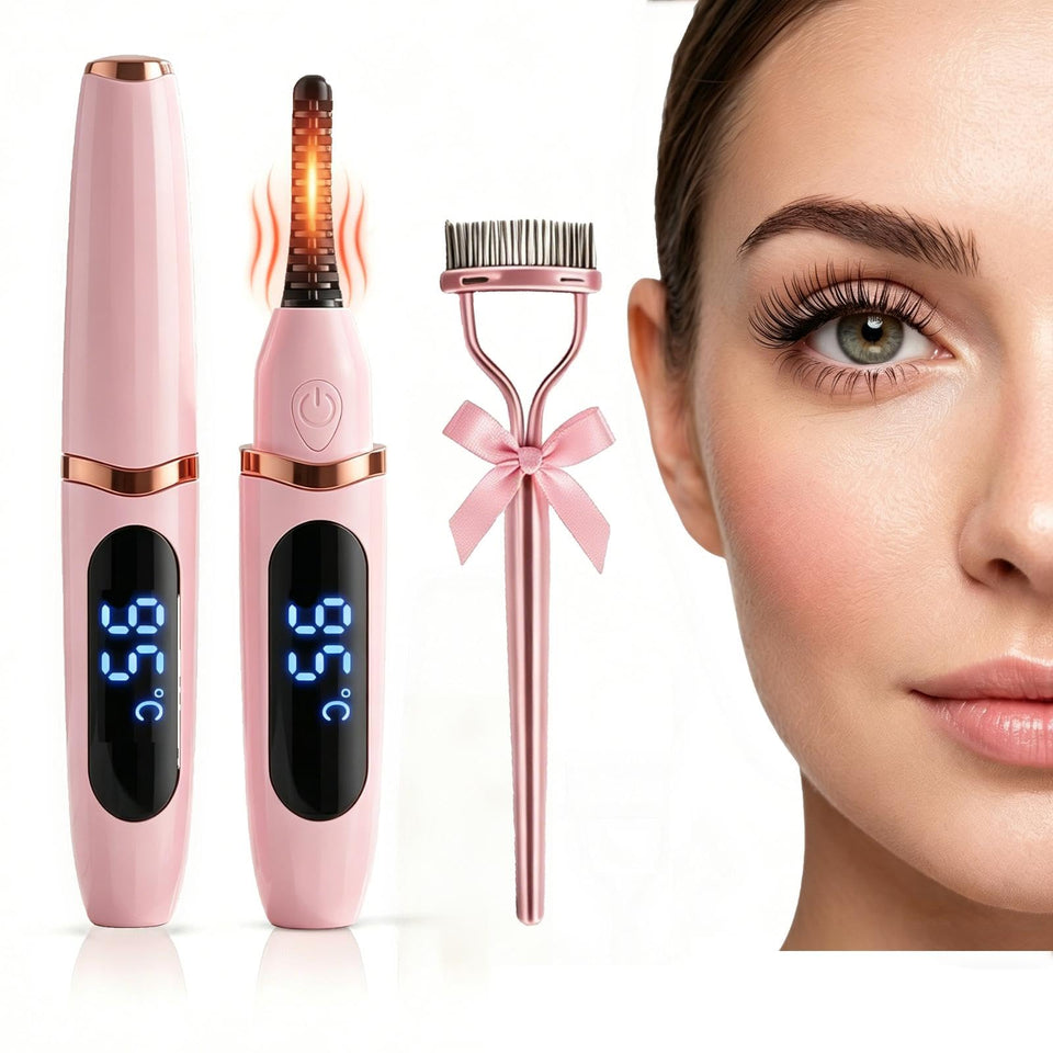 KAZLIE heated eyelash curler in compact design for on-the-go use.