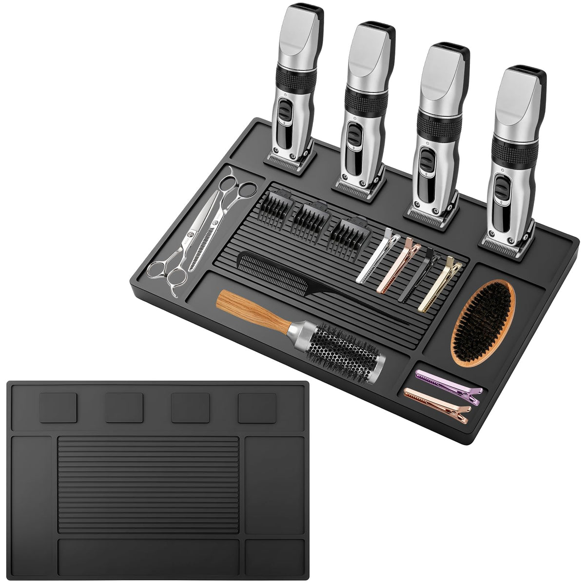 KBVASOTZ magnetic barber mat with 4-slot organization for clippers and tools
