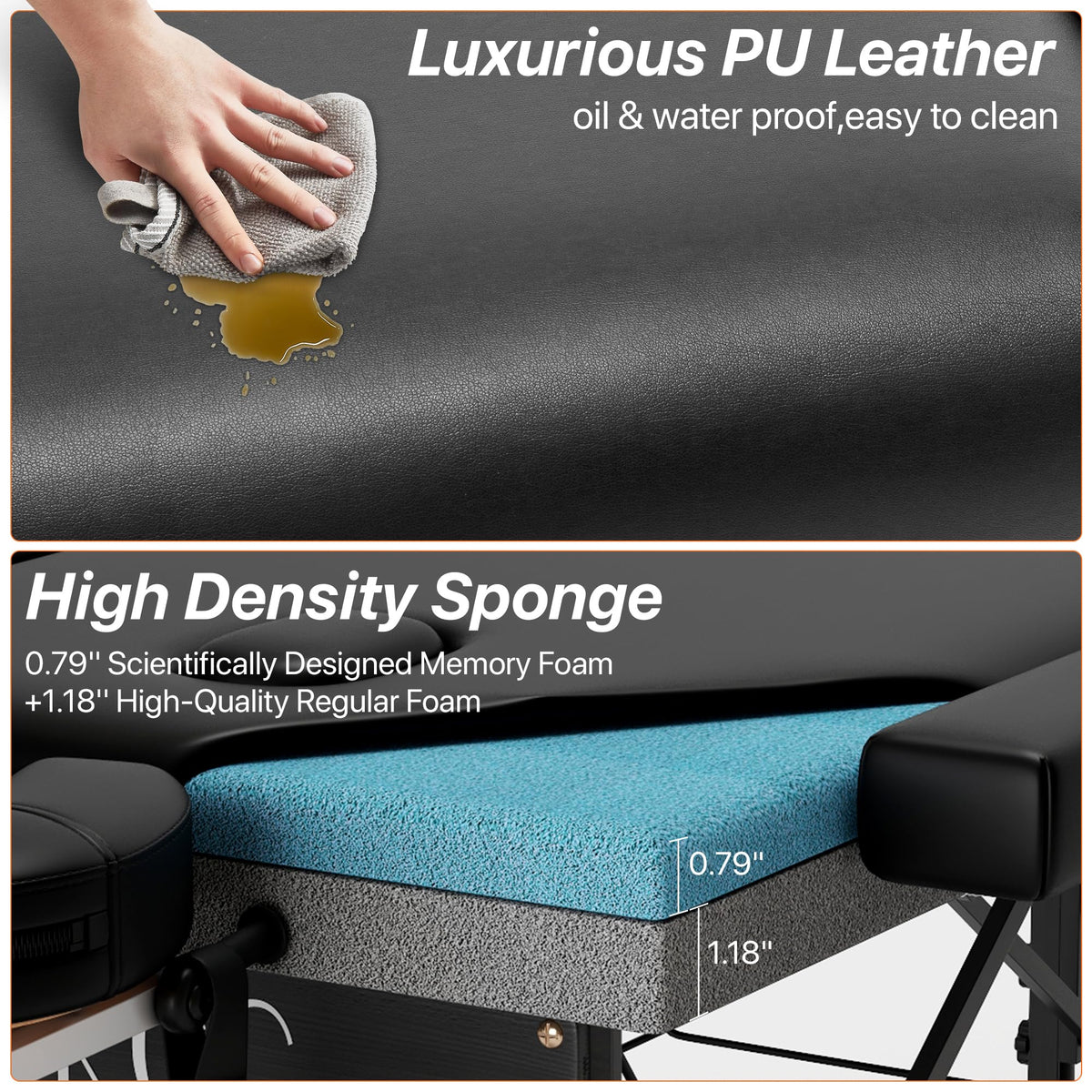 KCC Memory Foam Massage Table with beech wood frame for lasting support