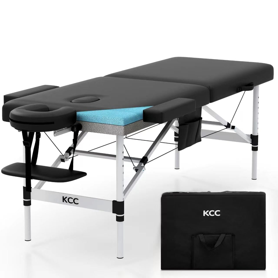 KCC memory foam massage table top view offers plush comfort and solid support for clients.