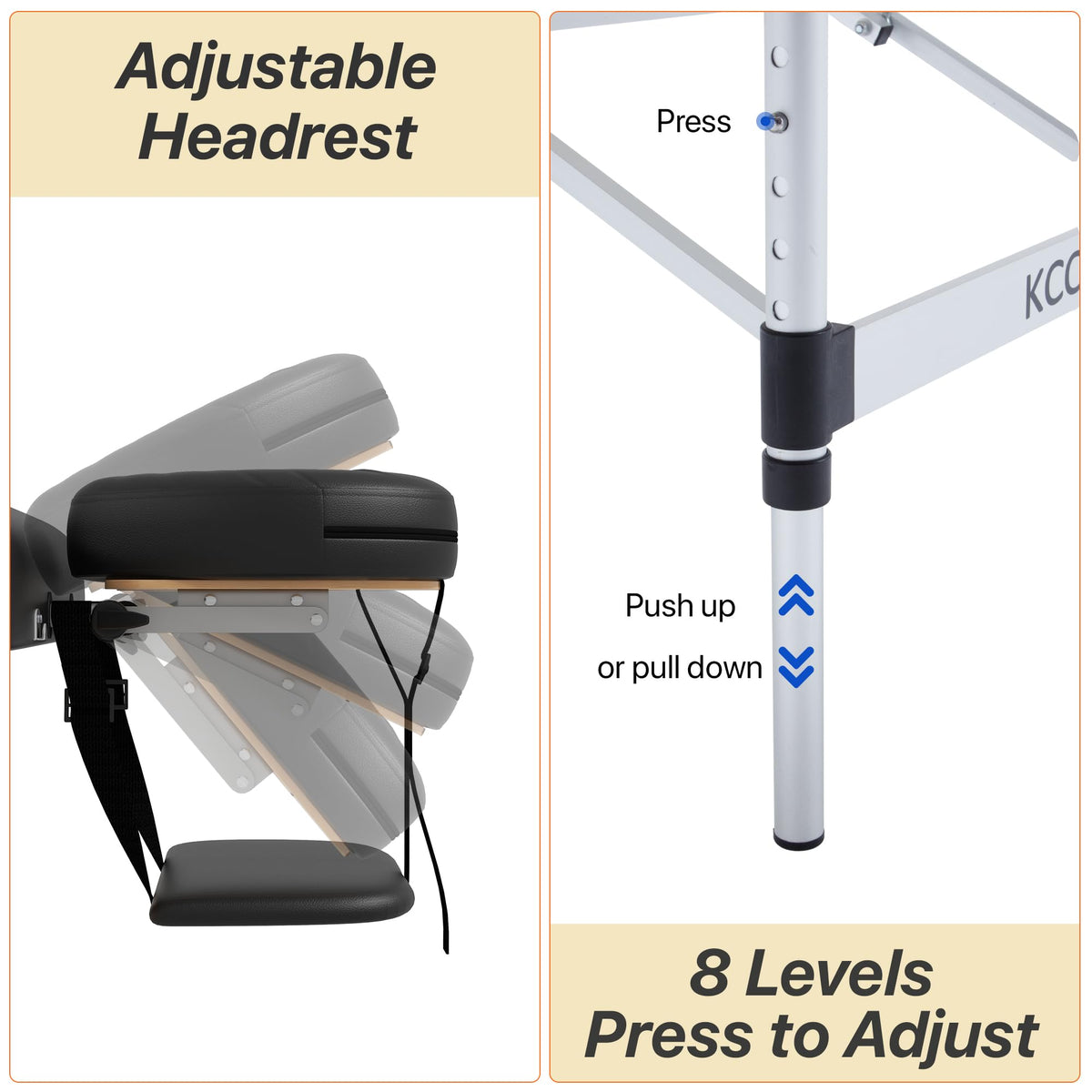 KCC secure lock and head rest cradle for safe positioning.