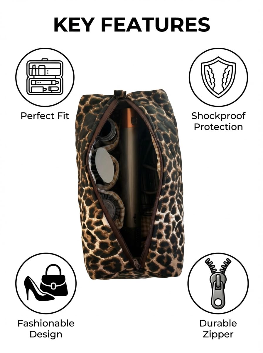 KCWVSIE leopard floral travel case with zipper closure keeps contents neat
