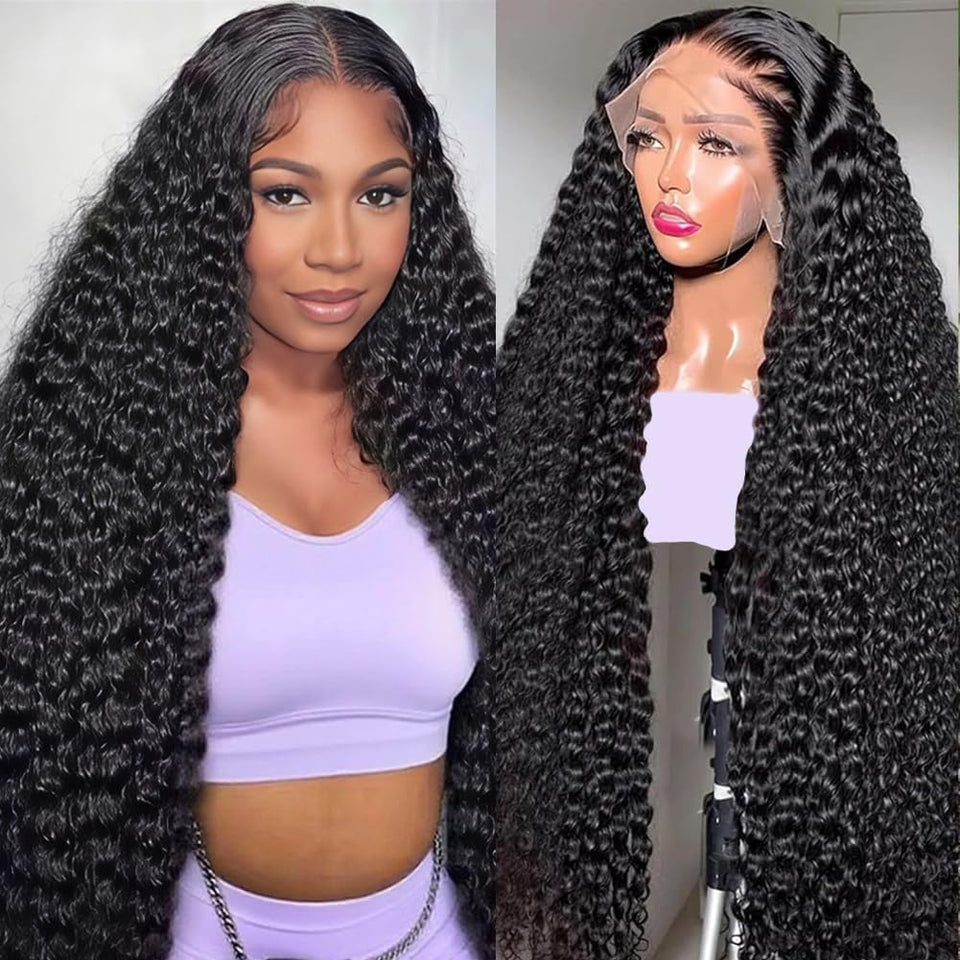 Kdmidun deep wave lace front wig with 13x6 for natural parting and movement.