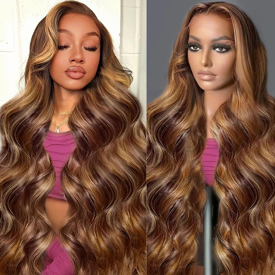 KeaBalo 28-inch highlight ombre lace-front wig for everyday elegance with dramatic color
