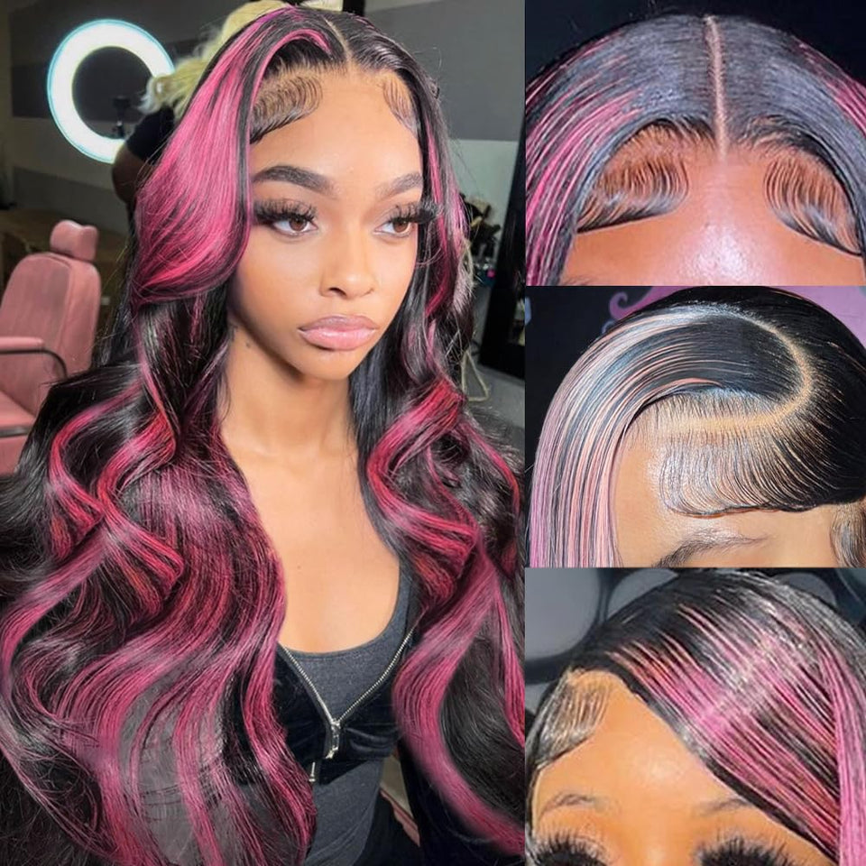 KeaBalo ombre lace front wig with pink highlight, natural-looking hairline and 22in length