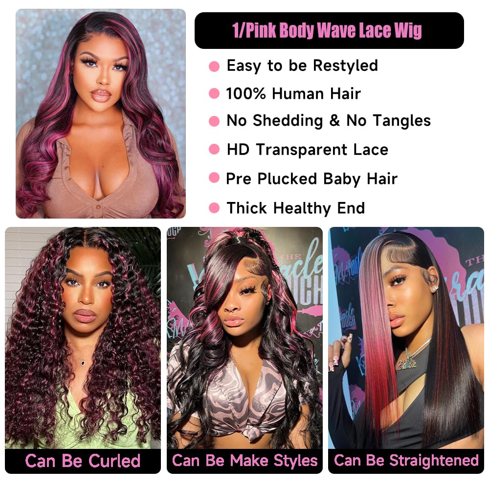 KeaBalo pink-highlight body wave wig, soft texture for daily wear
