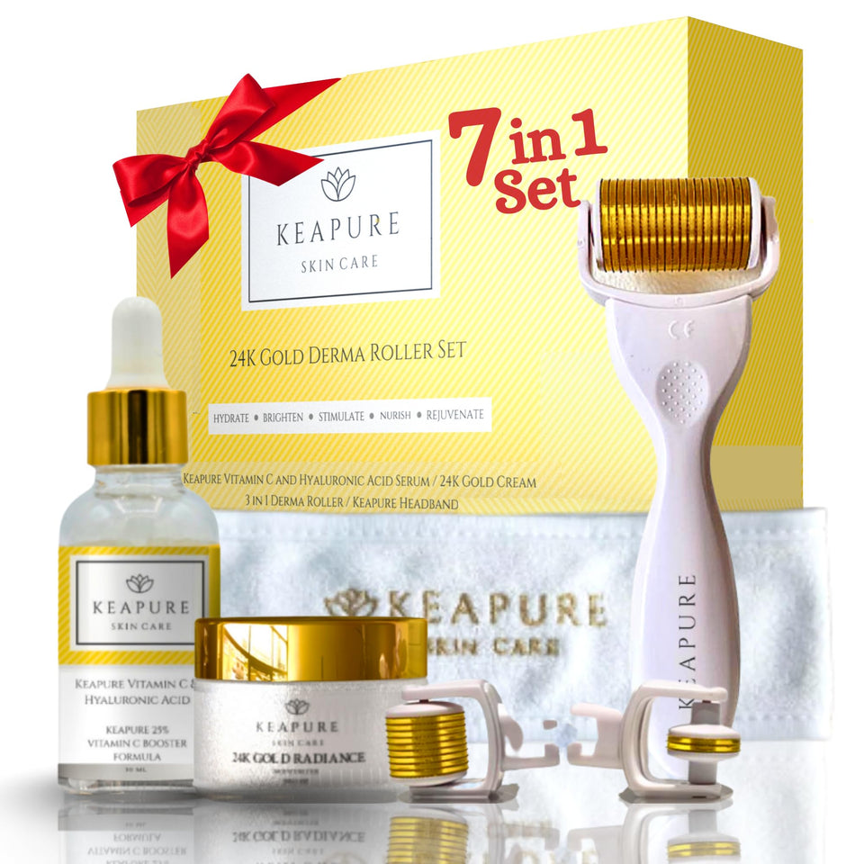 KEAPURE Derma Roller Face close-up with 0.3mm needles for gentle at-home skin needling.