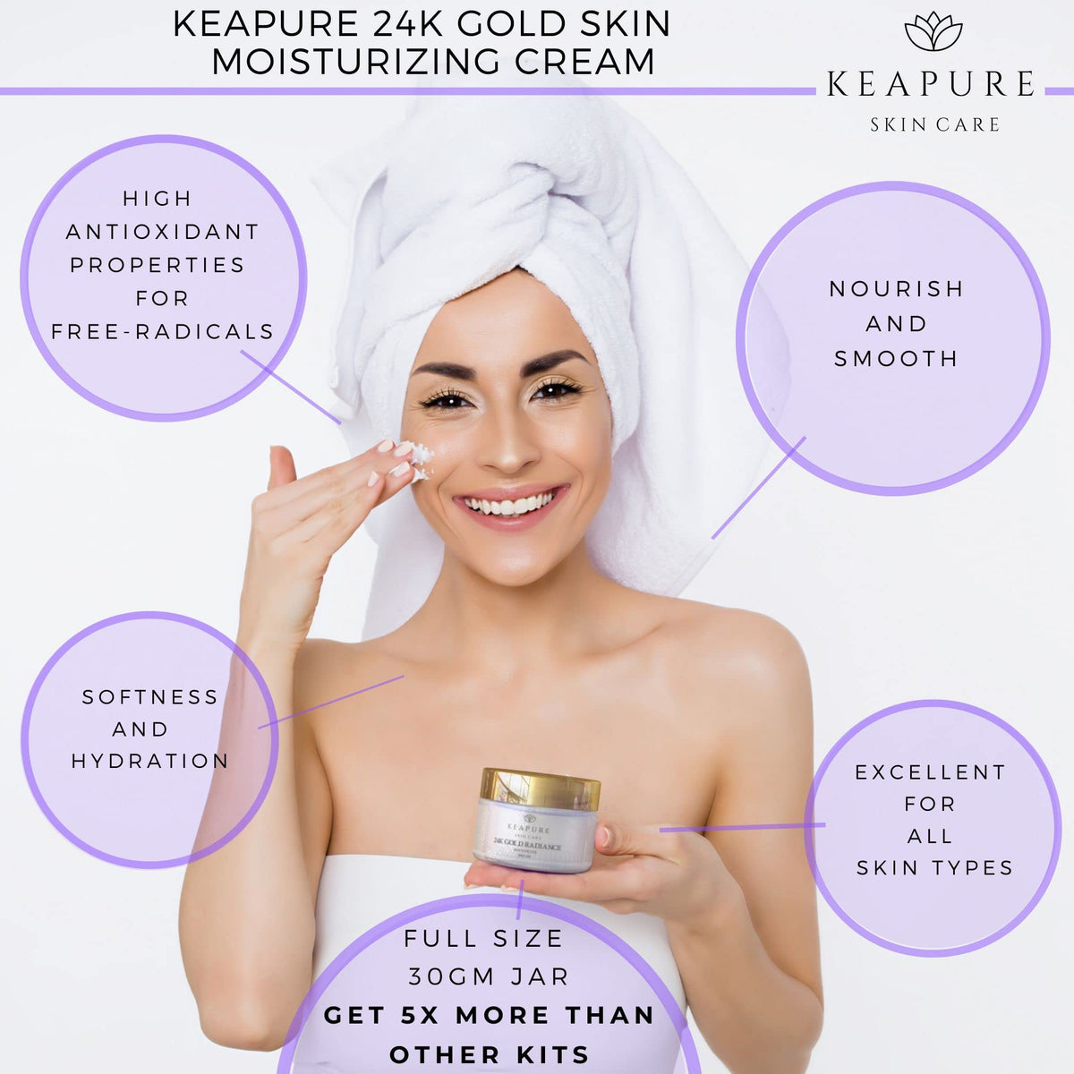 KEAPURE Vitamin C Serum bottle with hyaluronic acid for hydration.