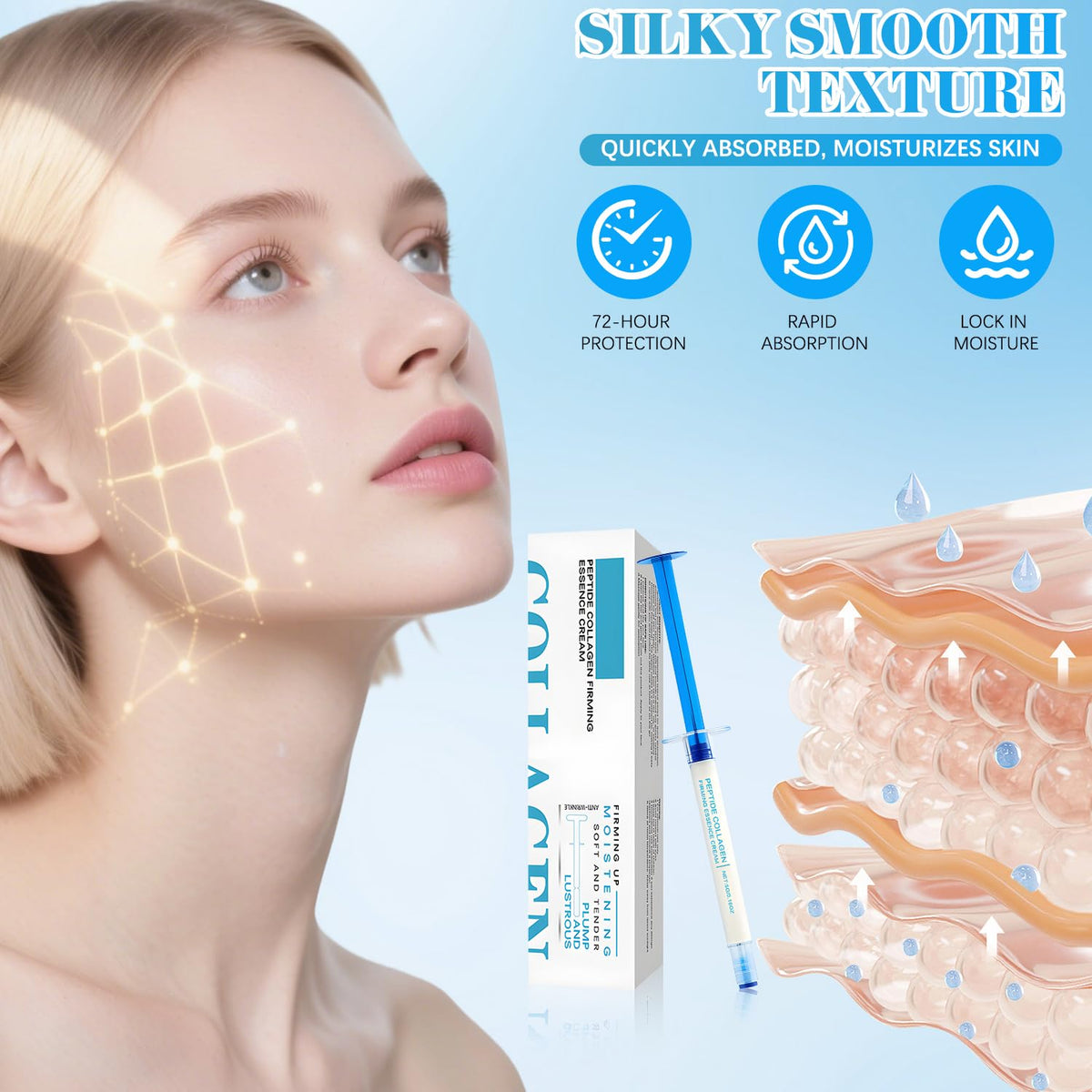 KEBEGE Skin firmness close-up suggests smoother texture after routine.