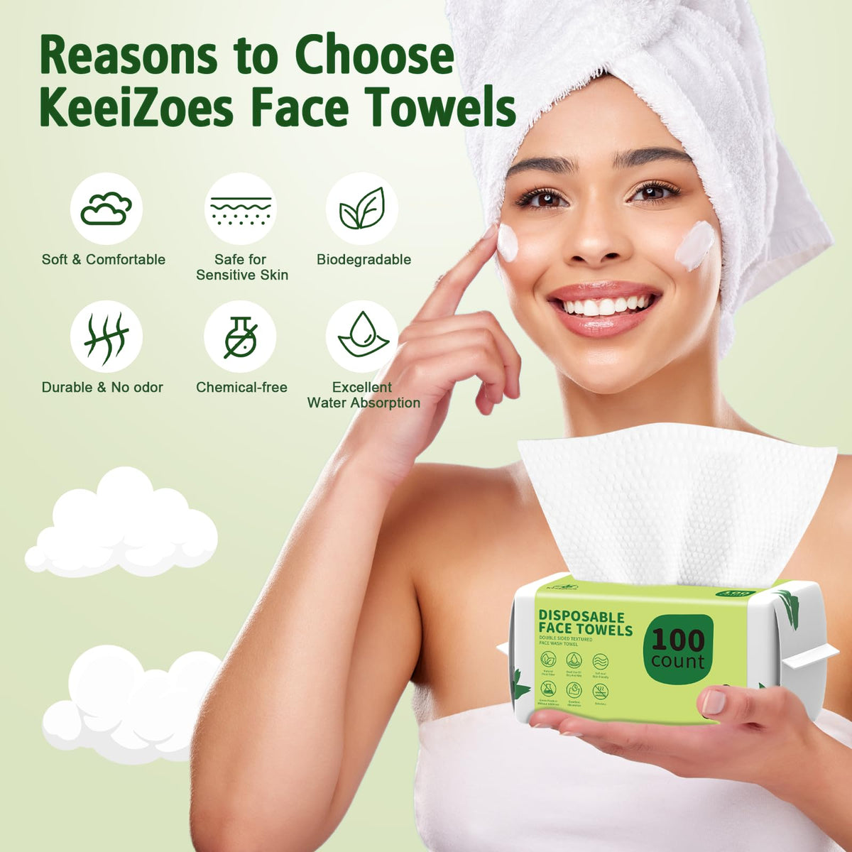 KeeiZoes double-sided towel shows pearl and smooth textures for deep cleansing.