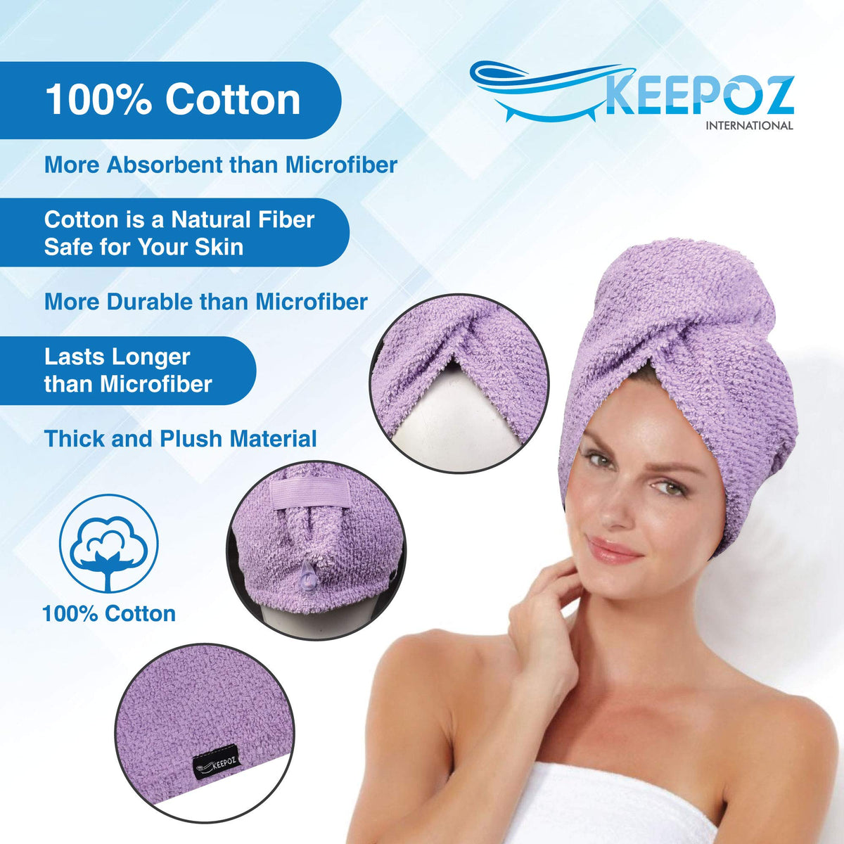 Long 26-inch turban wrap supports long, curly hair with full coverage