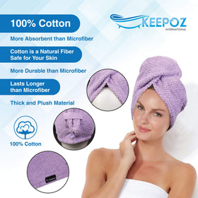 Long 26-inch turban wrap supports long, curly hair with full coverage