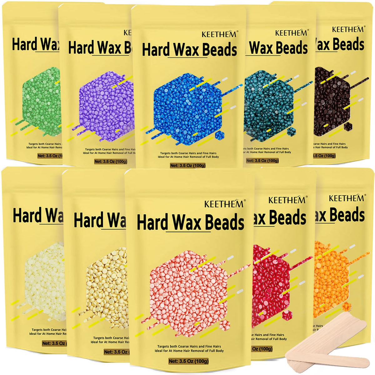 Keethem Wax Beads jar closeup highlighting premium hard wax for long-lasting smooth skin