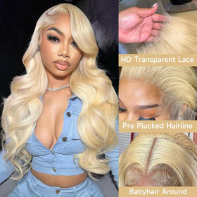 KEGOO 28in blonde wavy wig styled in body wave for everyday wear