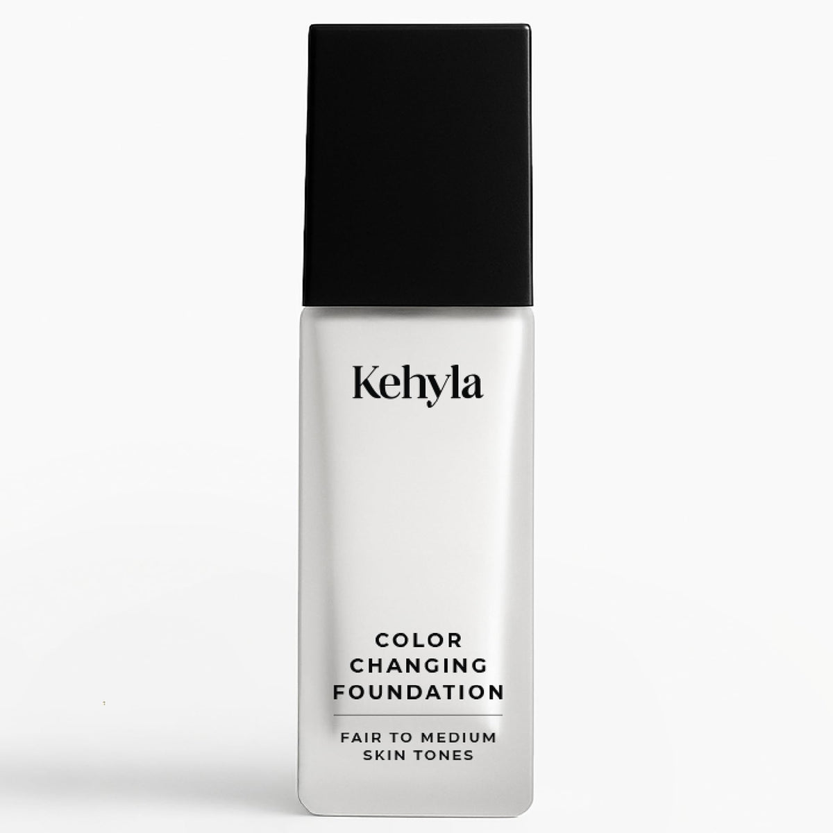 Kehlya Beauty color-changing foundation bottle close-up showing color-shift.