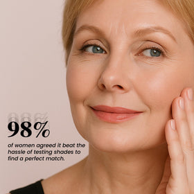 Kehlya Beauty color-changing foundation on the face during makeup application.
