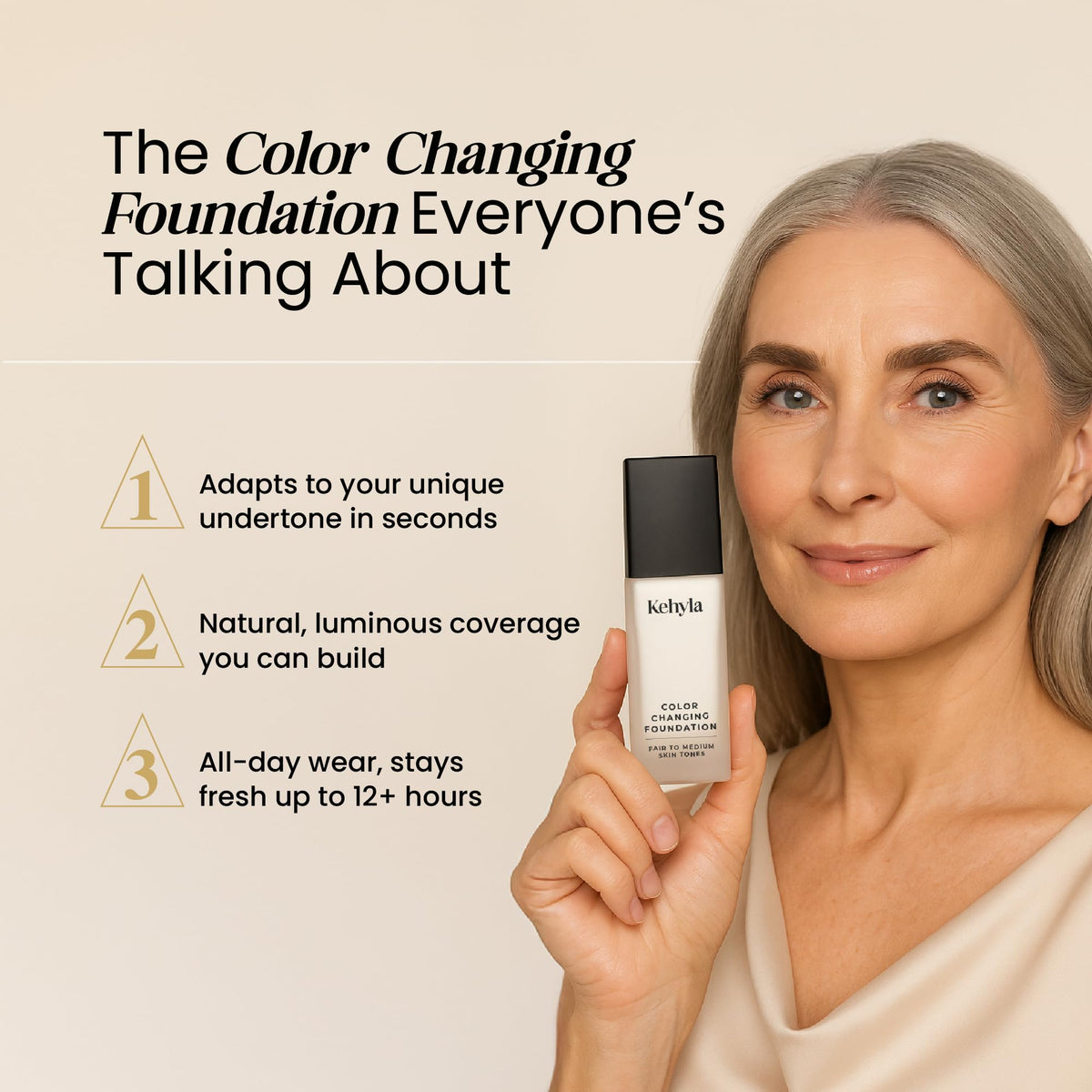 Kehlya Beauty color-changing foundation texture and finish for a natural look.