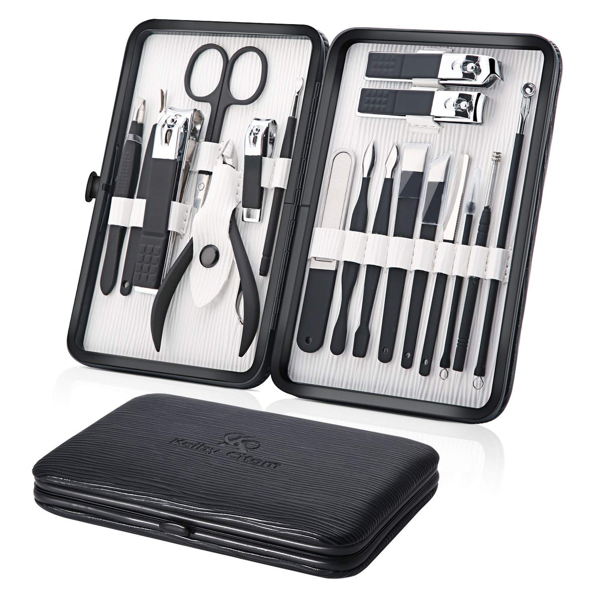 Keiby Citom 18-piece nail clipper set in a closed travel case for on-the-go grooming.