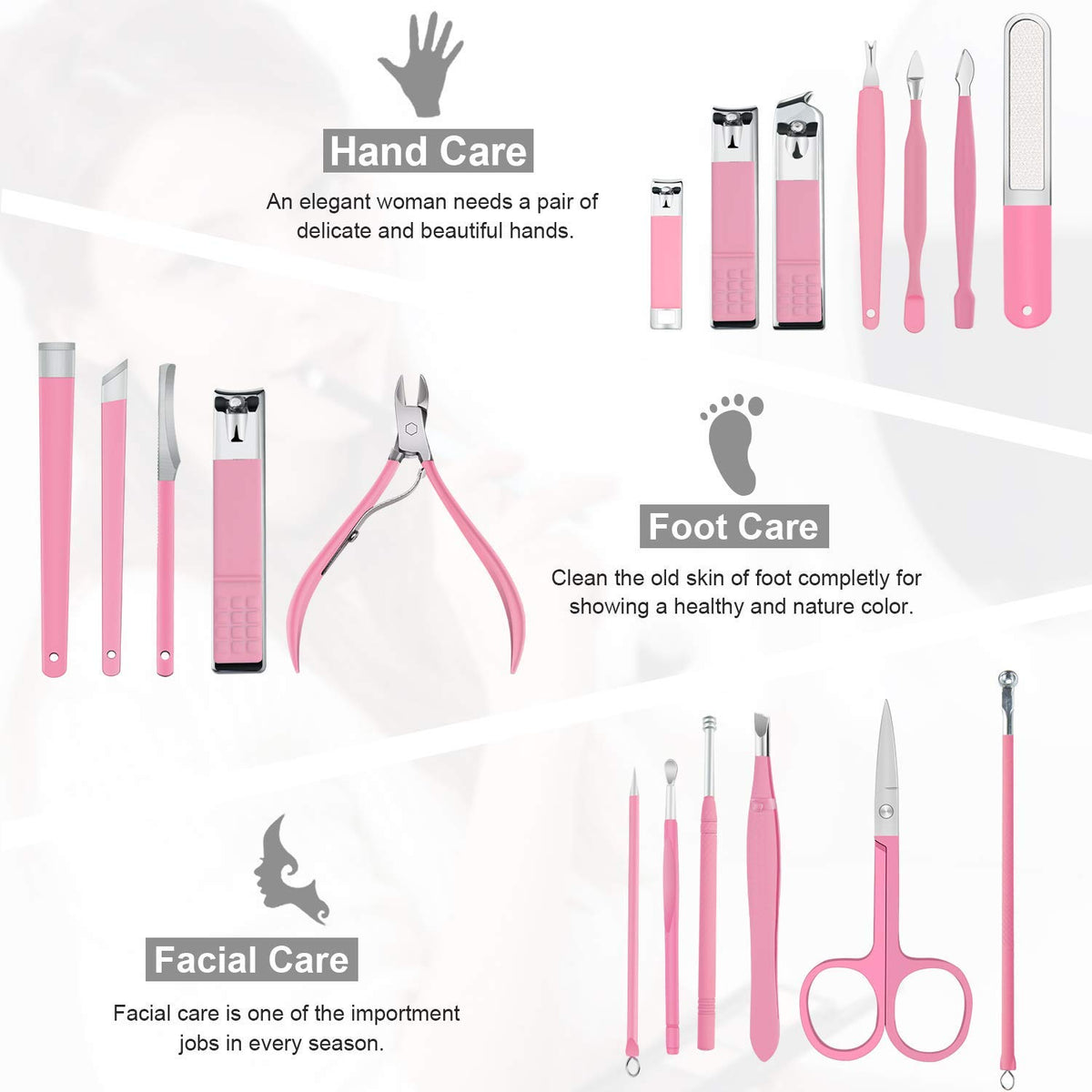 Full tool collection laid out to show comprehensive nail and foot care.