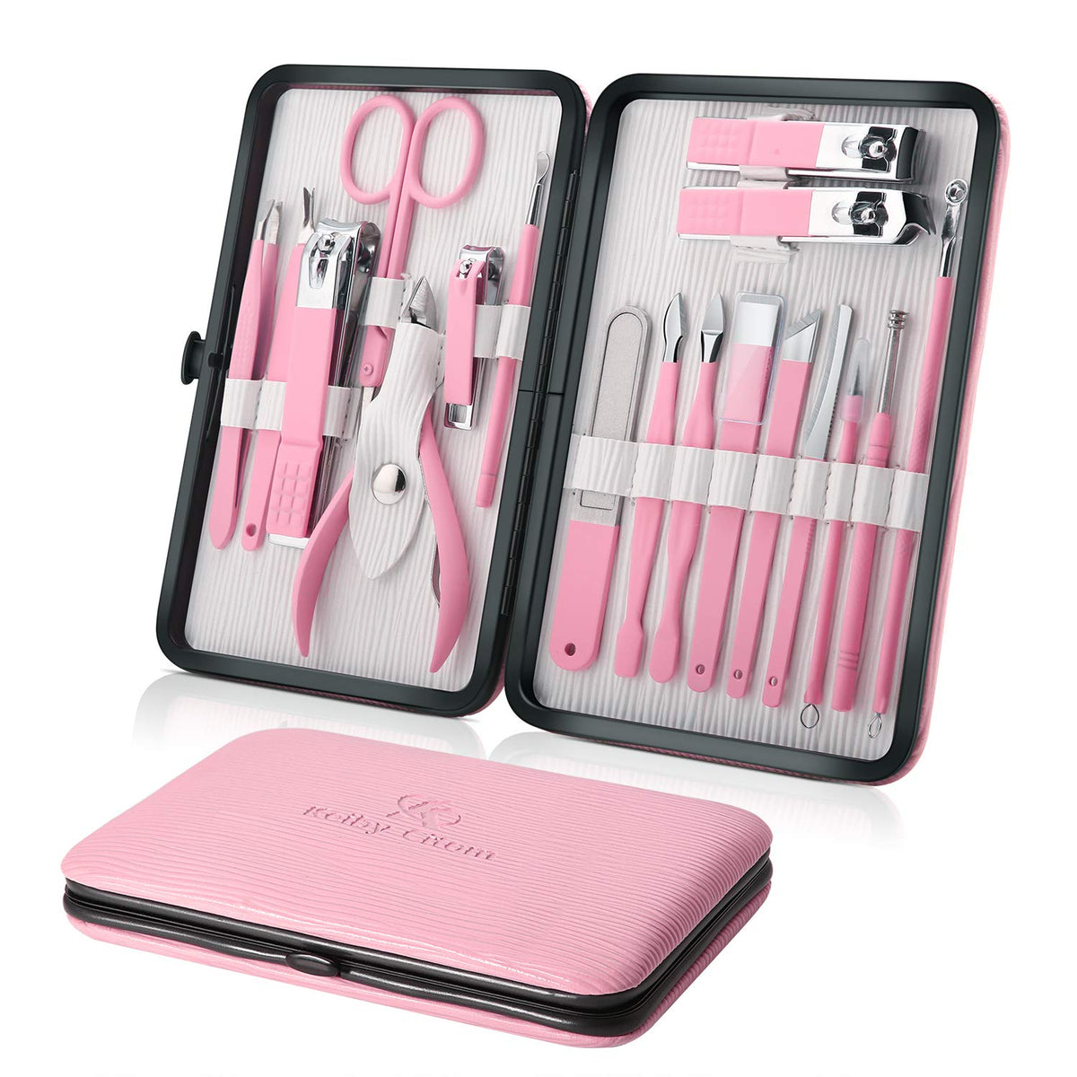 Keiby Citom manicure set in pink case for travel-ready grooming on the go.