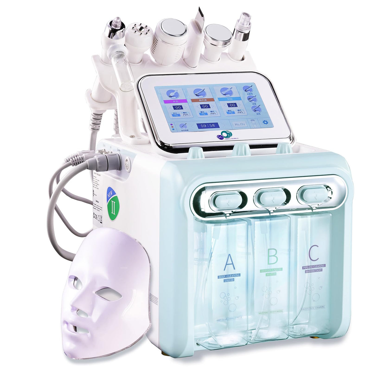 Keicnkj hydrogen-oxygen 7in1 front view showing compact facial care device for home skincare routine.