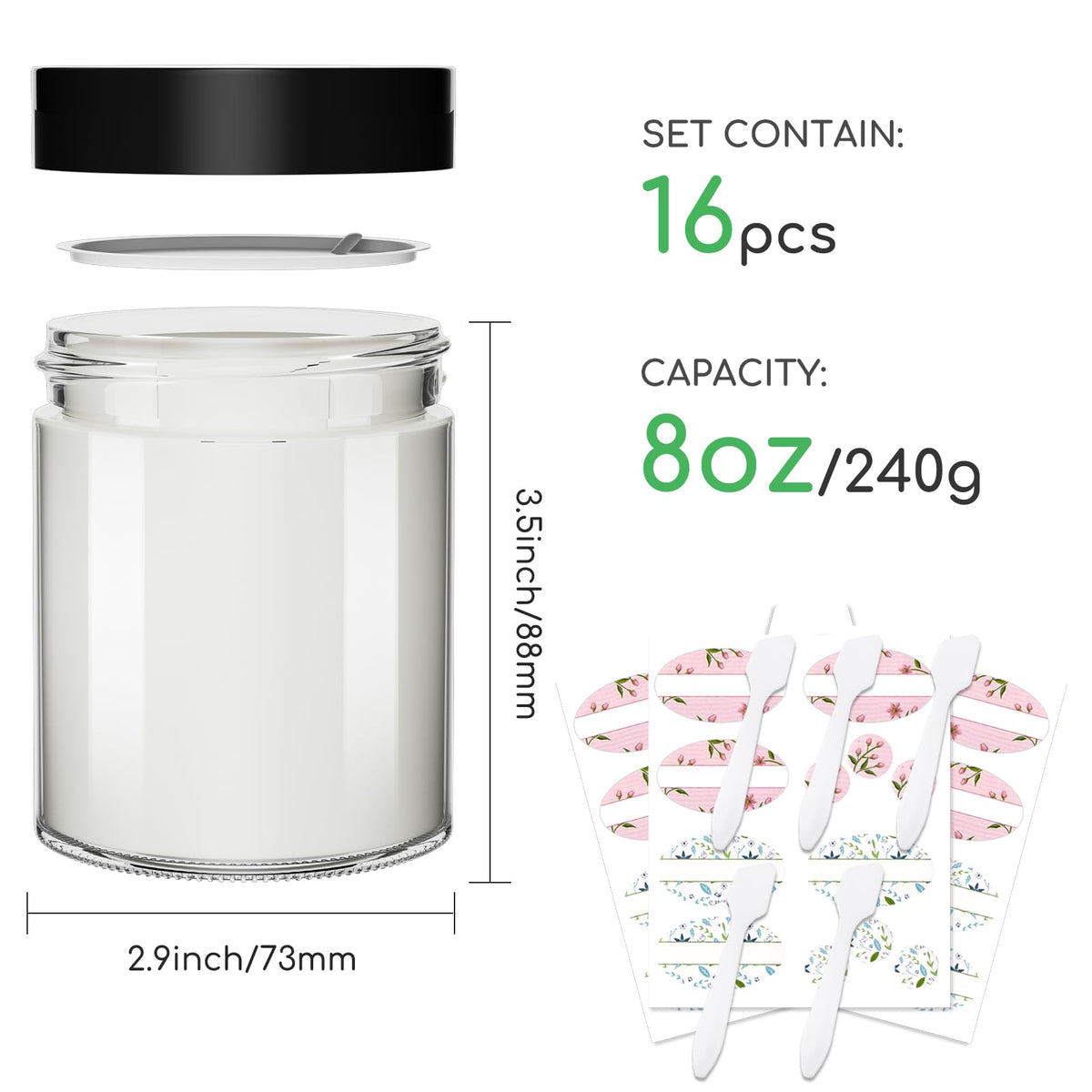 Keketin 16-pack glass jars with labels and spatulas for easy organization