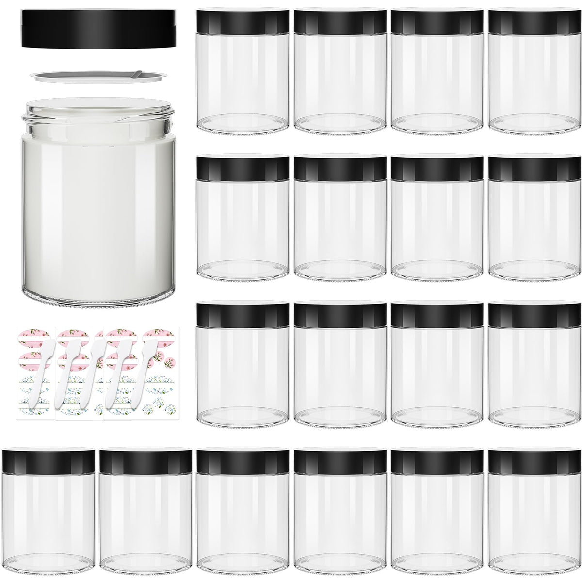 Keketin 8oz clear glass jar with black lid closeup for airtight storage