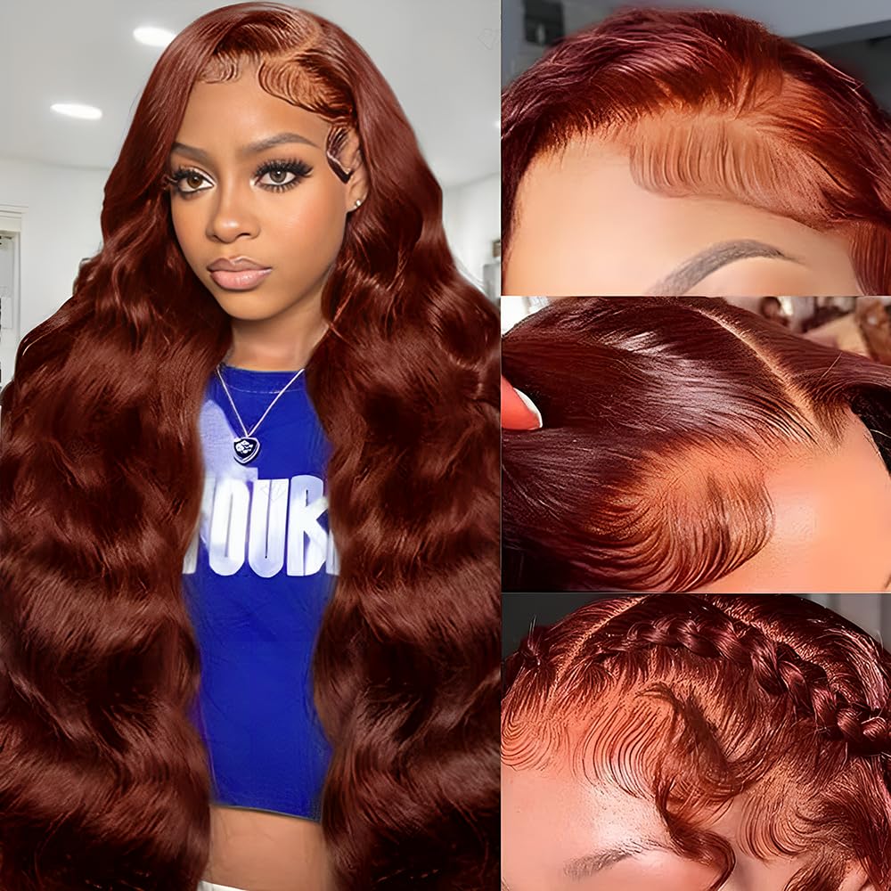 KEKEYY 28 inch reddish-brown lace front wig front view for natural look