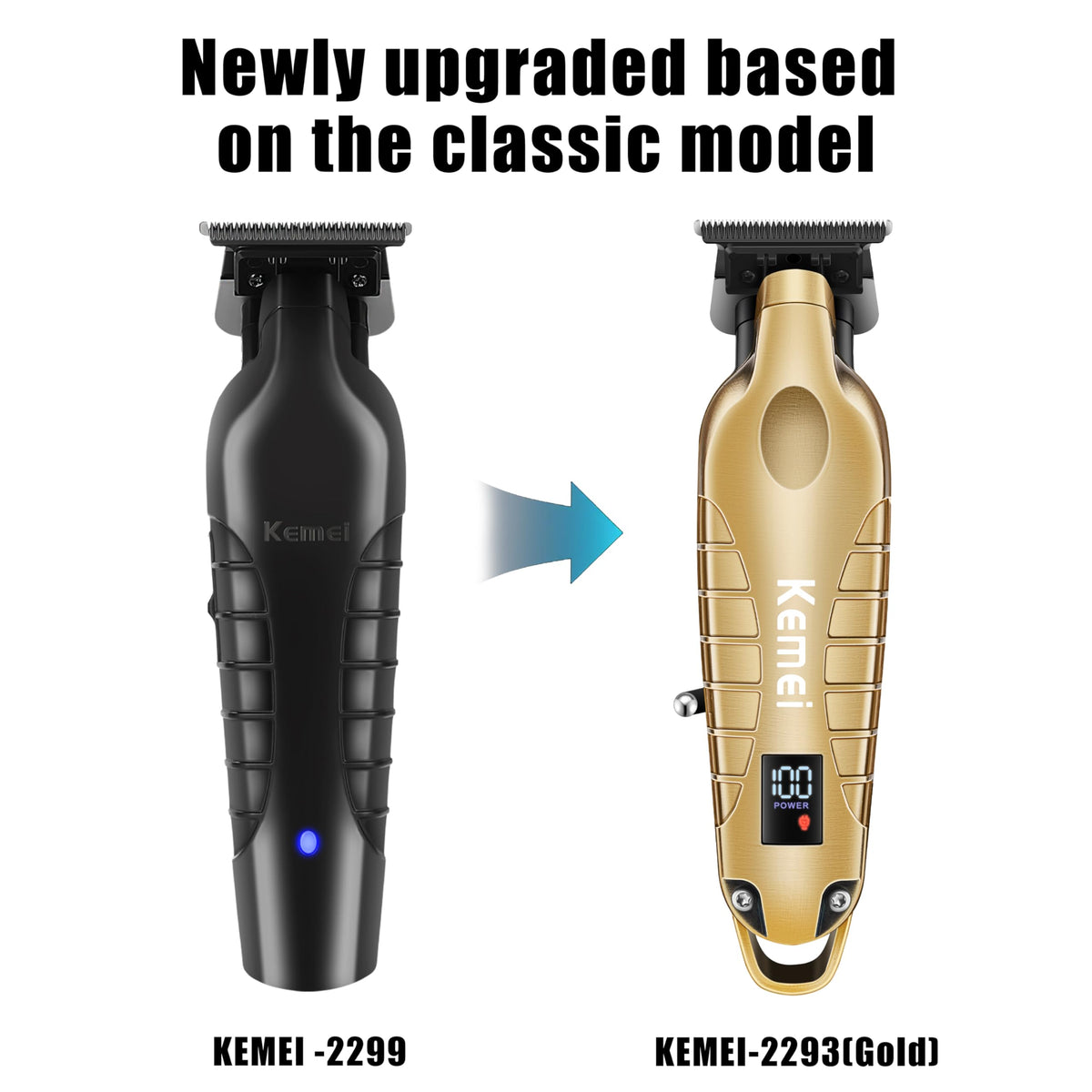 KEMEI 2293 cordless USB charging for convenient styling anywhere.