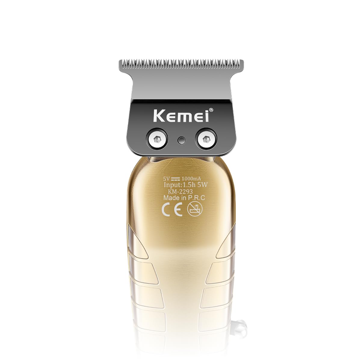 KEMEI 2293 zero-gap T-blade close-up enables precise edge trimming.
