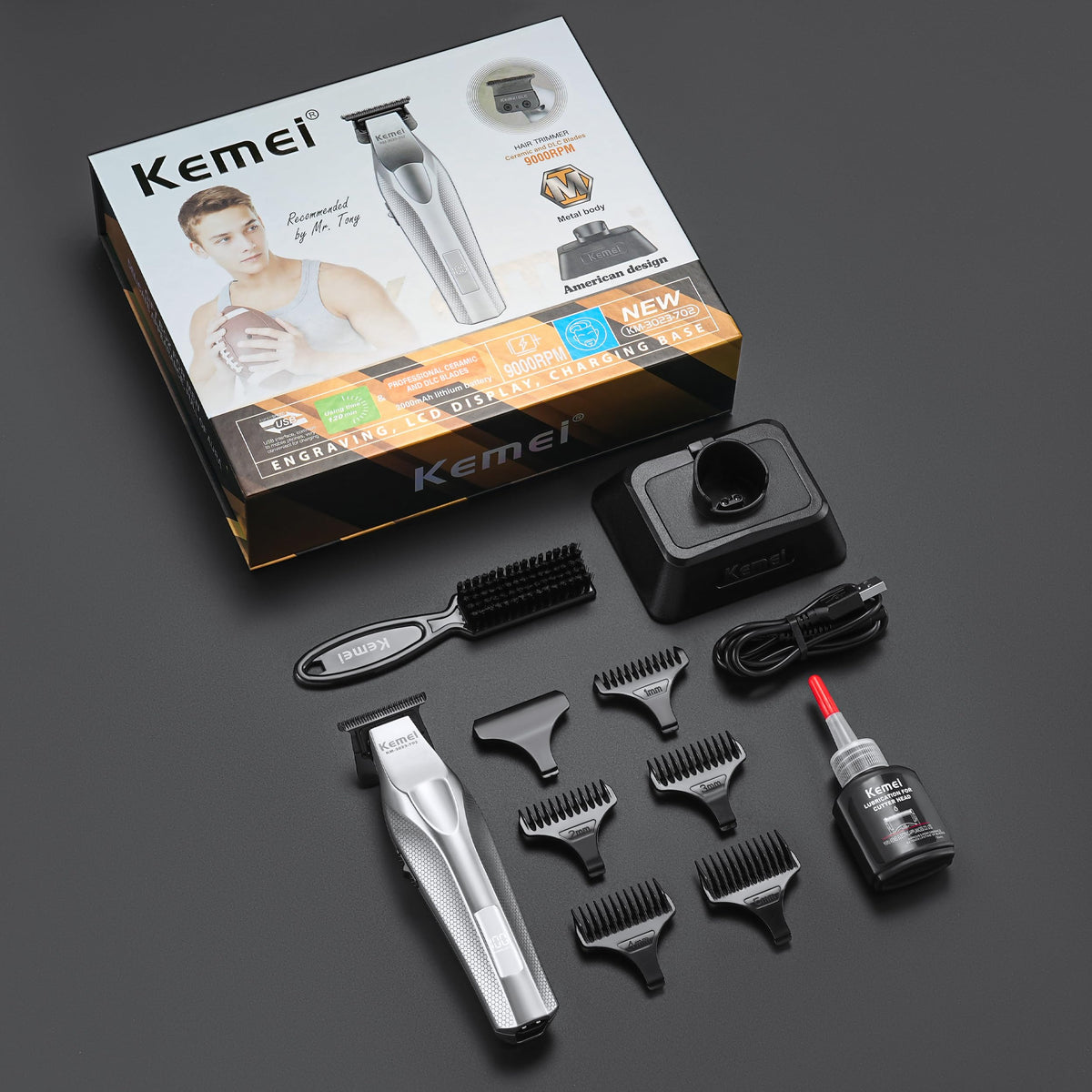 KEMEI 3023-702 hex-pattern body ensures grip.