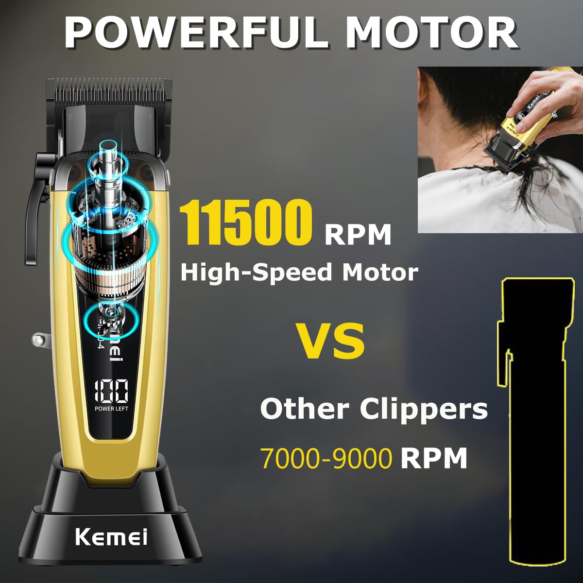 KEMEI 90-4 cordless hair trimmer for flexible at home grooming.