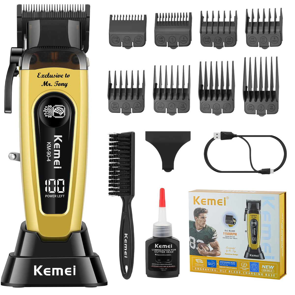 KEMEI 90-4 professional clipper with LED display for precise grooming.