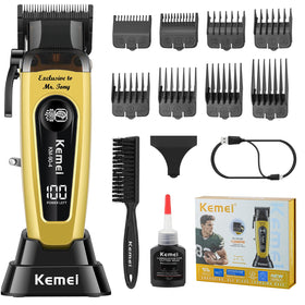 KEMEI 90-4 professional clipper with LED display for precise grooming.