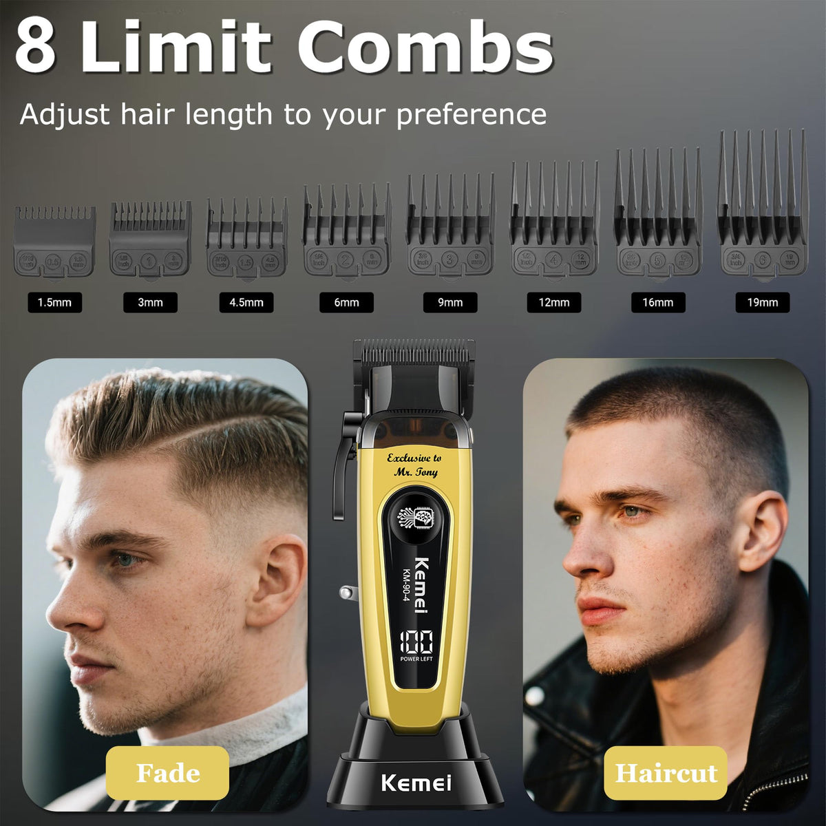 KEMEI 90-4 removable magnetic head cover for quick cleaning.