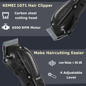 KEMEI clipper close-up showing a powerful 6500 RPM motor for smooth cuts.