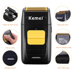KEMEI Foil Shaver back view with integrated beard trimmer for detailing