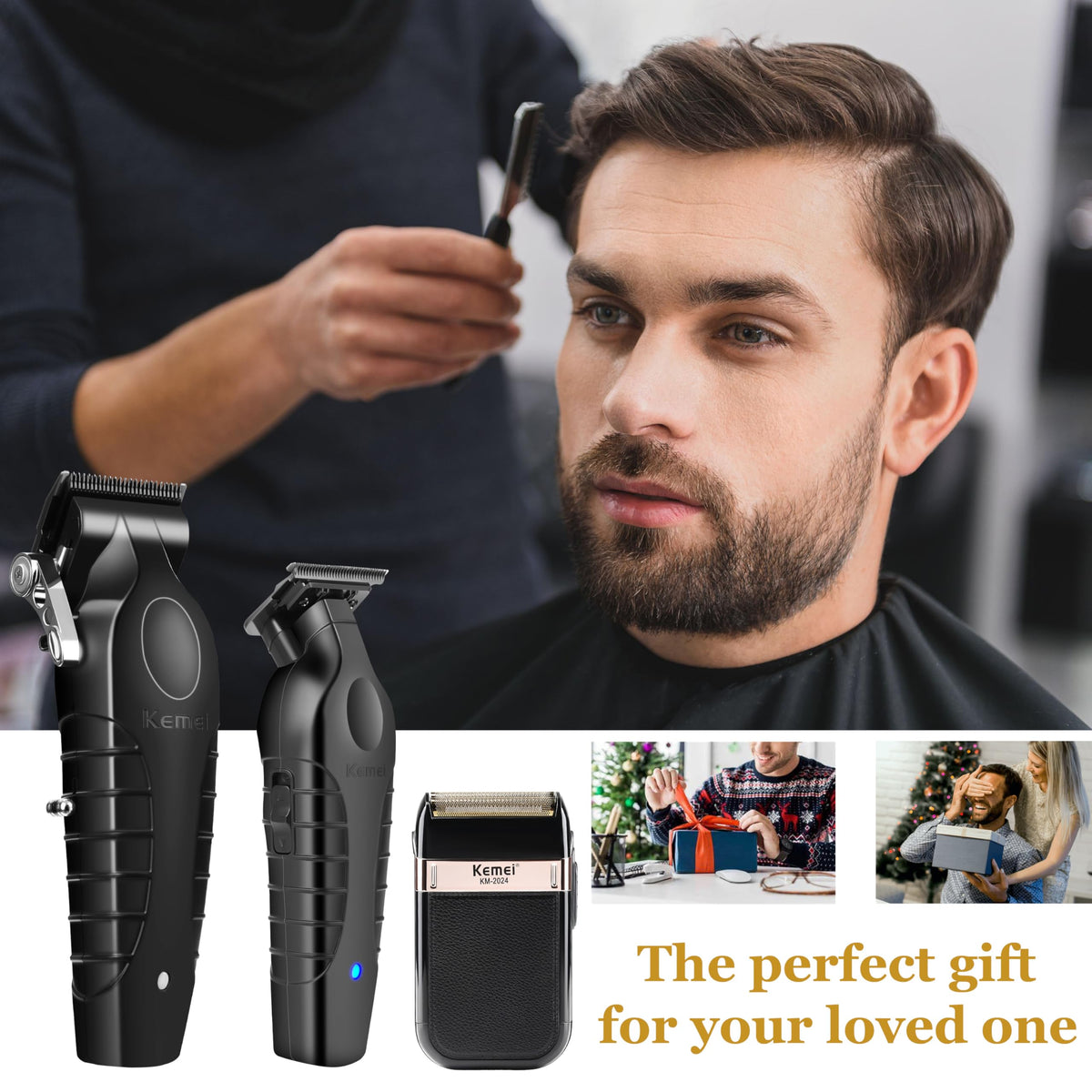 KEMEI grooming set displayed as premium gift option.