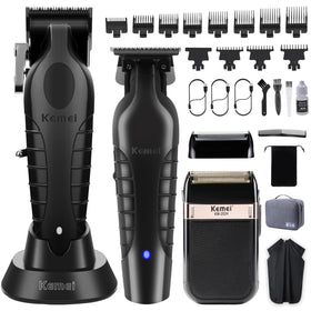 KEMEI professional grooming kit front view showing all tools for home use.