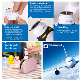 Kemozaka TSA-approved travel bottles in a compact set for carry-on use.