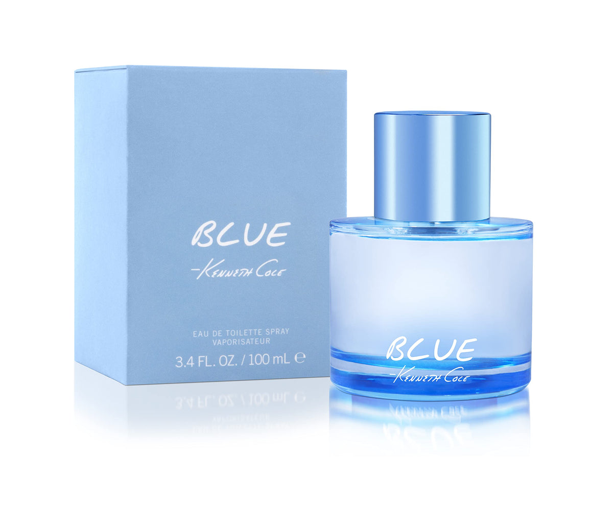 Kenneth Cole Blue EDT bottle front view, crisp citrus notes for everyday freshness.