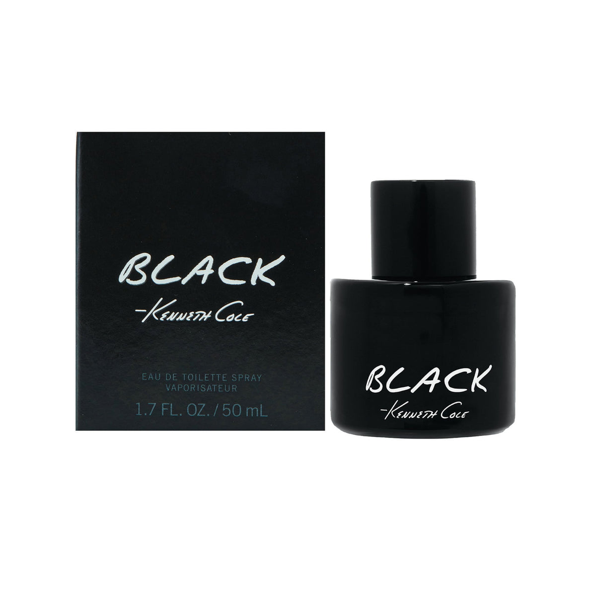 Kenneth Cole Black bottle side view, showcasing a sleek premium glass finish for daily refinement.